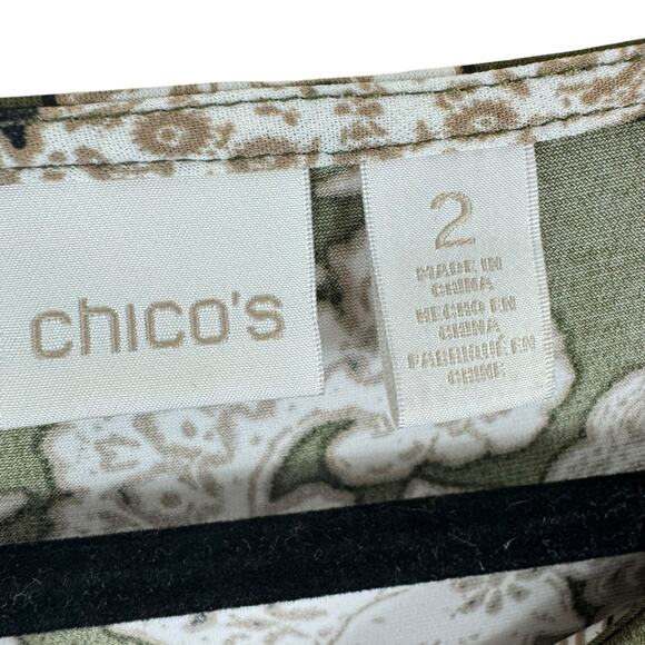 Chico's Green Floral 3/4 Sleeve Stretchy Twisted Detail Pullover Blouse Size L - Picture 5 of 7